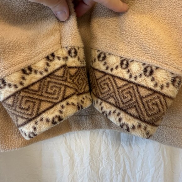 Nick & Sarah Plush Fleece Full Zip Up Hoodie Jacket Tan & Brown Boho Size Large - Picture 7 of 8